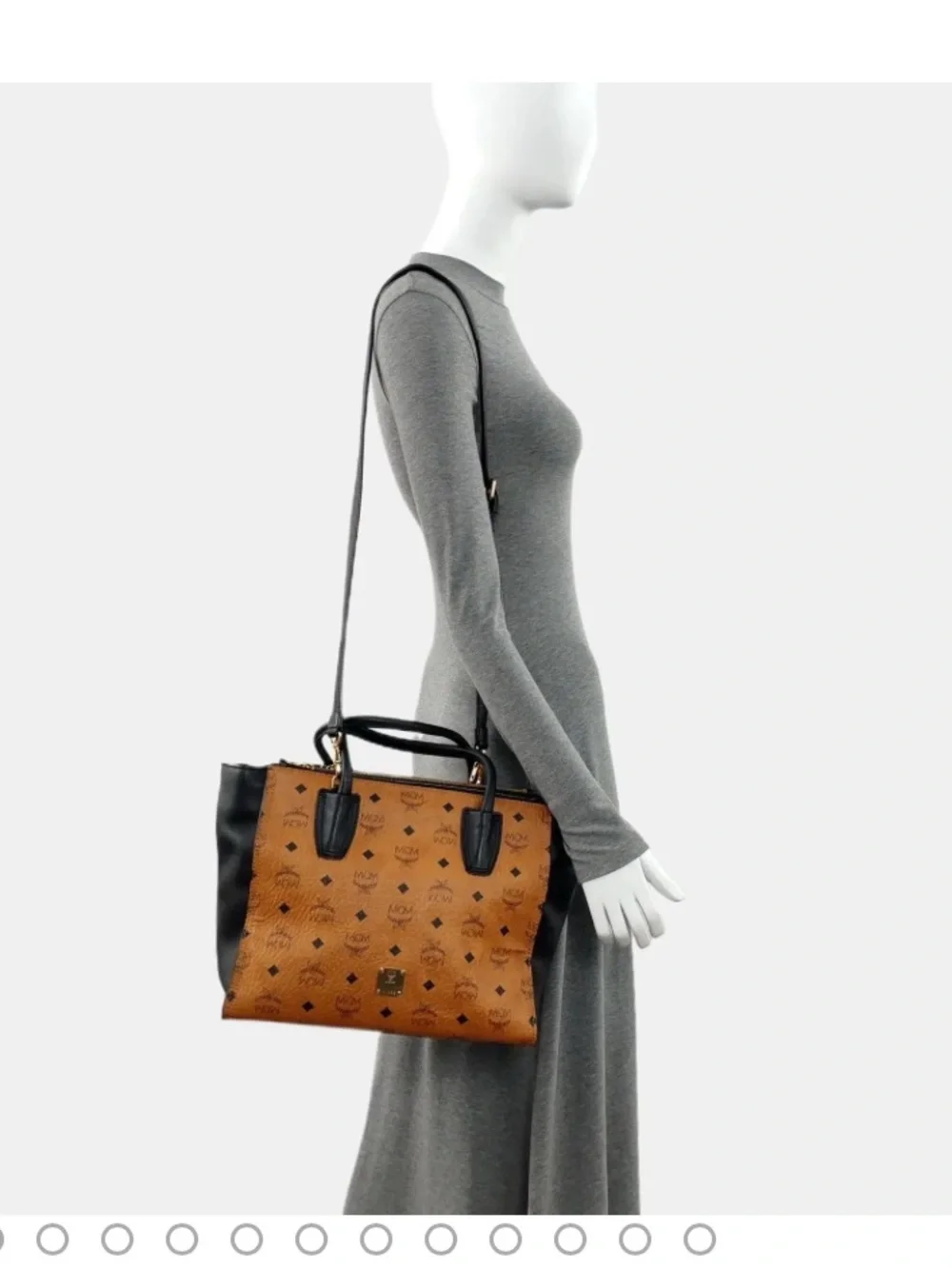 MCM Metallic Gold Visetos Kathy Double Zip Tote